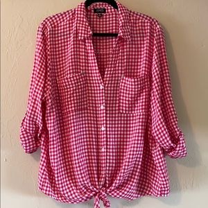 Pink and white gingham button up blouse